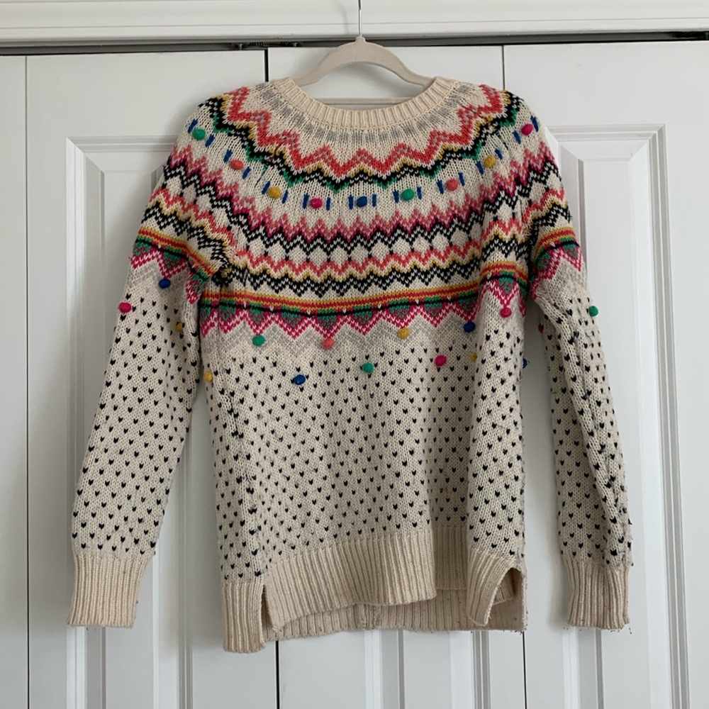 Talbots sweater size S multi color festive with side notches